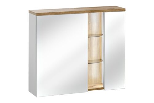 Mirror Cabinets Wall For Bathroom With LED Lighting Modern White Real Wooden New