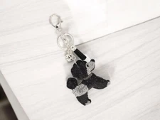 Black & Silver Poodle Tassel Bling Faux Suede Stuffed Pillow Key Chain