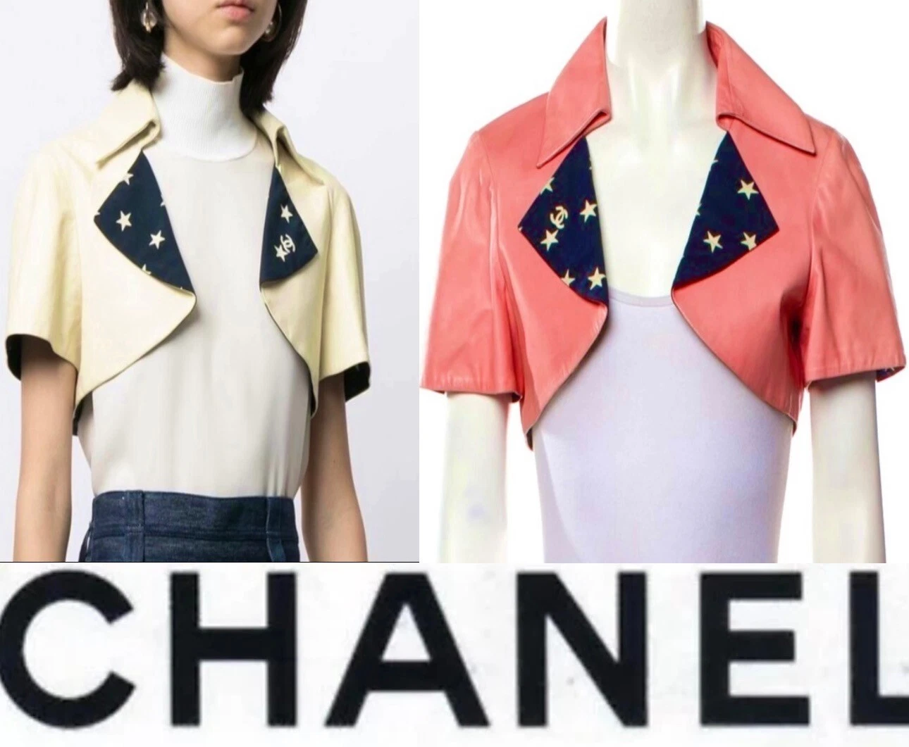 Giacca top coat camicia Chanel 2008 rosa pelle crop come nuova 38 40 6 8 logo vintage M S