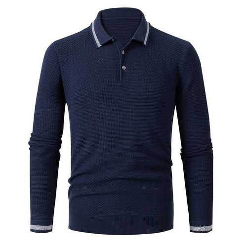 Solid Color Thickened Men's Travel Polo Shirt Long Sleeve Sports - Imagen 2 de 14