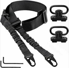 Tactical Nylon Two Point Adjustable Gun Sling Strap + 2Pcs MLOK Sling Swivels