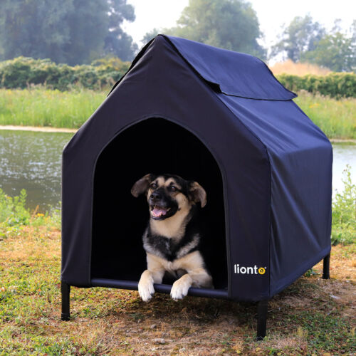 Cama perros cubierta cama elevada con techo perros negro varios tamaños - Imagen 2 de 30