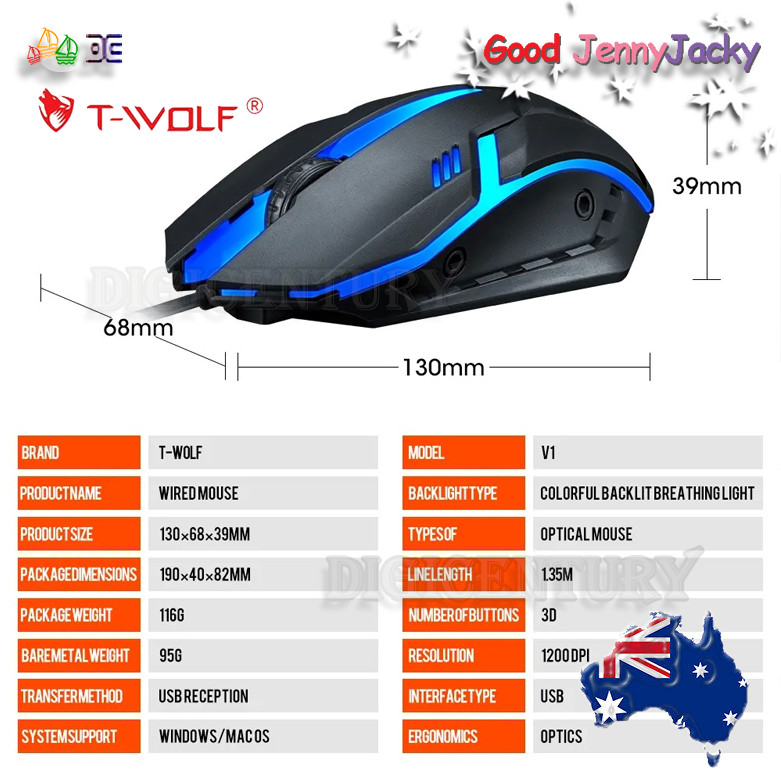 Brand New T-Wolf Optical Game Mouse USB 1200 DPI Corded Gaming LED Lighting Mice — image 3