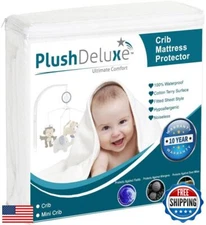 PlushDeluxe Waterproof Mattress Protector Breathable Soft Cotton Terry Surfac