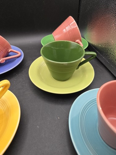 Set Of 5 Homer Laughlin Harlequin Tea Cup & Saucers Created Mismatch - Picture 14 of 19