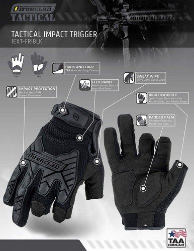 Large Black Tactical Impact Gloves with Open Finger Design for Dexterity - Picture 5 of 6