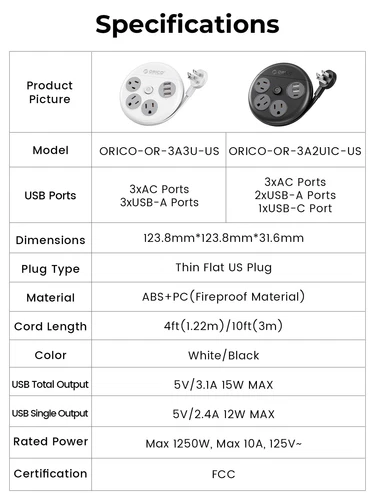 Lot Wall Mountable USB Surge Protector Power Strip with USB Ports 3 Outlet Plug - Bild 9 von 15