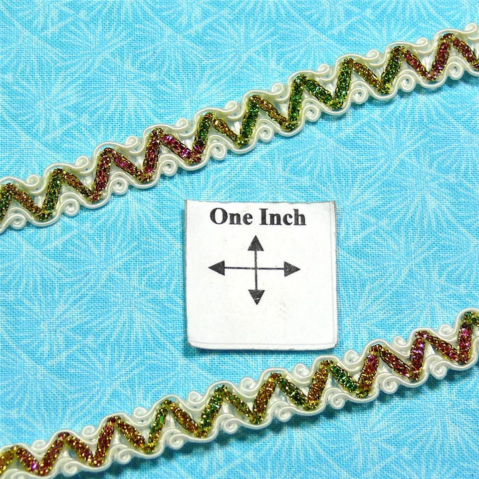 Fabric Trim Ivory With Rainbow Metallic Zig Zag Fabric Trim, 3/8" W, 2 Yards - Image 2 of 3