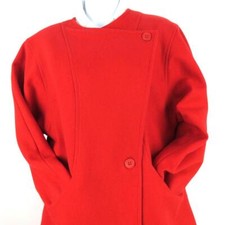 VAN MARY Women's Coat Knee Length RED Size 12 Asymmetrical 2 Buttons Cross Over