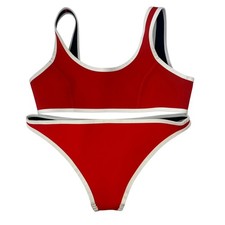 Hoaka Swimwear Bikini Two Piece Red White Neoprene Suit Medium Plus Woman's Read