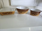 Vintage Pyrex Old Orchard Brown Casserole Dish & Bowl with Lids 473, 0503
