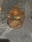 Vintage Pink Depression Glass Mayfair Open Rose Cookie Biscuit Jar with Lid