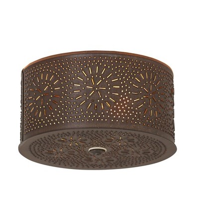 Irvins Country Tinware 2 Light Flush Mount Round Ceiling Light in Kettle Black