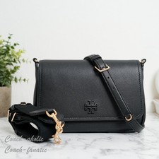 Tory Burch Thea Pebbled Leather Flap Crossbody Shoulder Bag in Black NWT