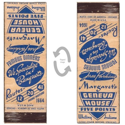 Vintage Matchbook Cover Margarets Geneva House Whiting IN 1940s restaurant 20stk