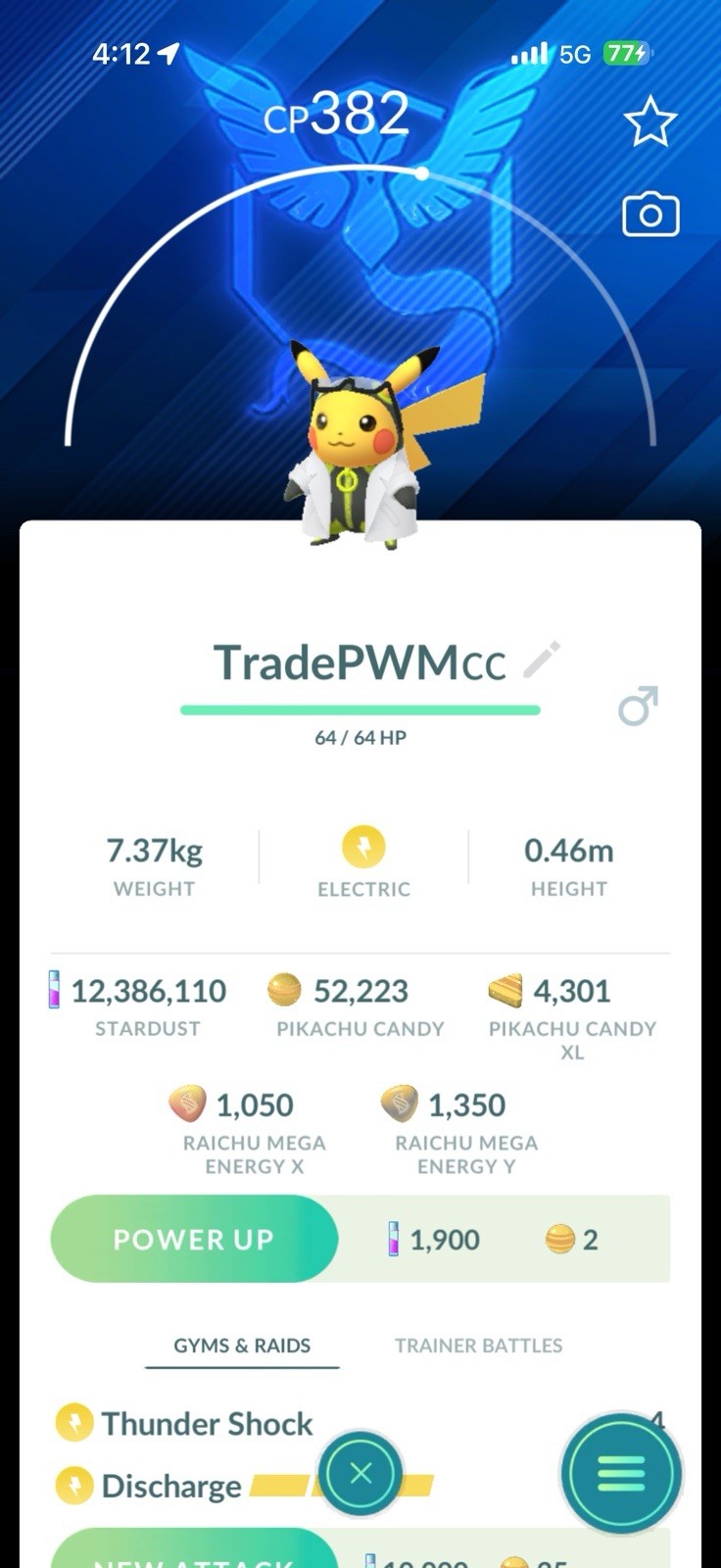 Pokémon Go NON Shiny Professor Willow Pikachu Mystic Background - READ DSCRPTN