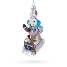 Sledding Bunny Blown Glass Ornament