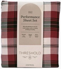 Threshold Perf. Holiday Full Red Plaid Sheet Set, 400 Thread Count, 100 Cotton