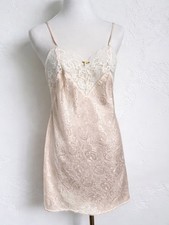 Vintage Champagne Satin Lace Slip Dress Y2K Coquette Lingerie Mini M