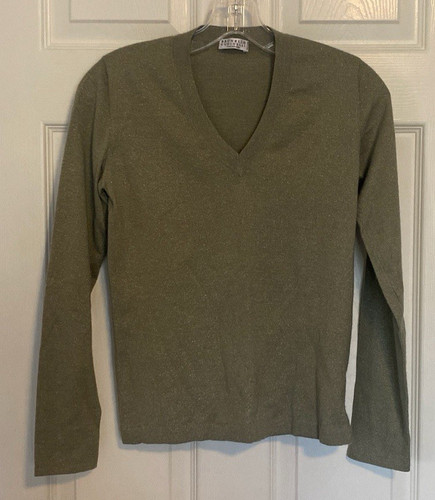Brunello Cucinelli, Maglione Vintage Brunello Cucinelli Misto Cashmere Scollo a V Metallizzato S