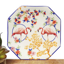 Lou Rota Nature Table Anthropologie Plate Dessert Octagonal Birds Flamingo