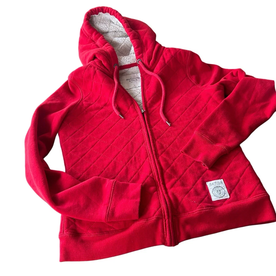 Sudadera con Capucha Abercrombie & Fitch Roja Sherpa Forrada Pequeña | Y2K Foto 4 de 4