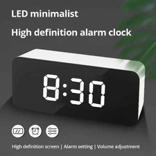 LED Mirror Table Clock Display Time Night Light Desktop Alarm Clock Home Decor