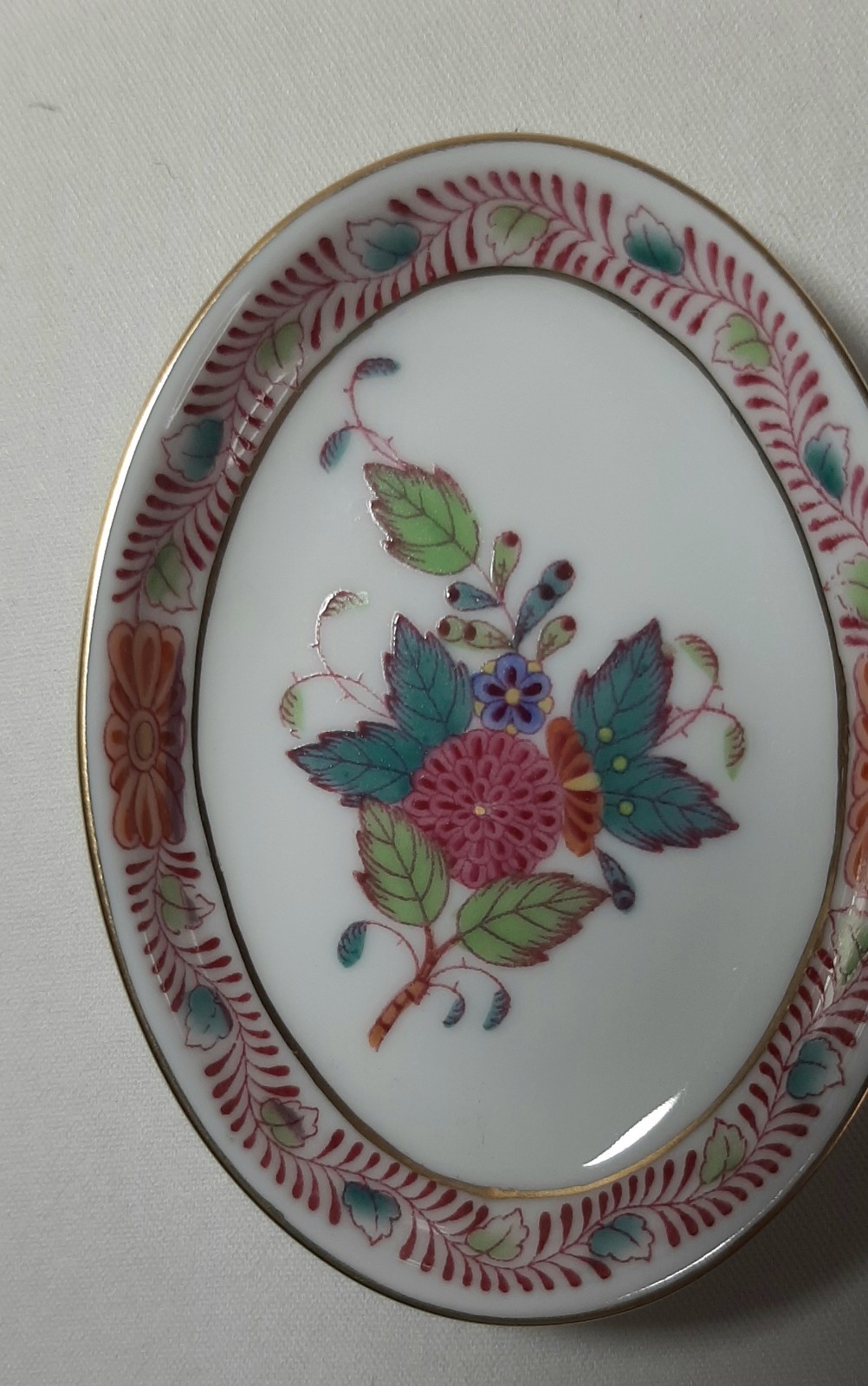 Herend Hungary Small Multicolor Flower Trinket Pin Dish  3” x 2-1/2” x 1/2” 