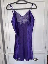Vintage Warner s Sleepwear Purple Satin Slip Nightgown M Sheer Floral Mesh Y2K