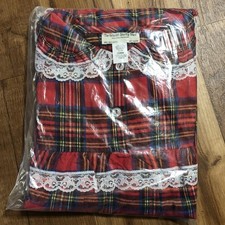 Vintage Vermont Country Store Plaid Flannel Nightgown Lace Trim Made USA New