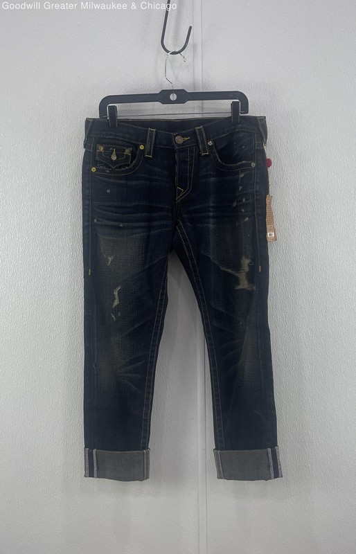 True Religion Womens Dark Blue Solid Straight Leg Jeans Denim Twill Size 28