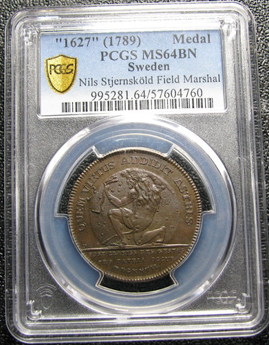 "1627" (1789) Sweden Medal Nils Stjernskold Top Pop MS-64 PCGS Graded --- #727C