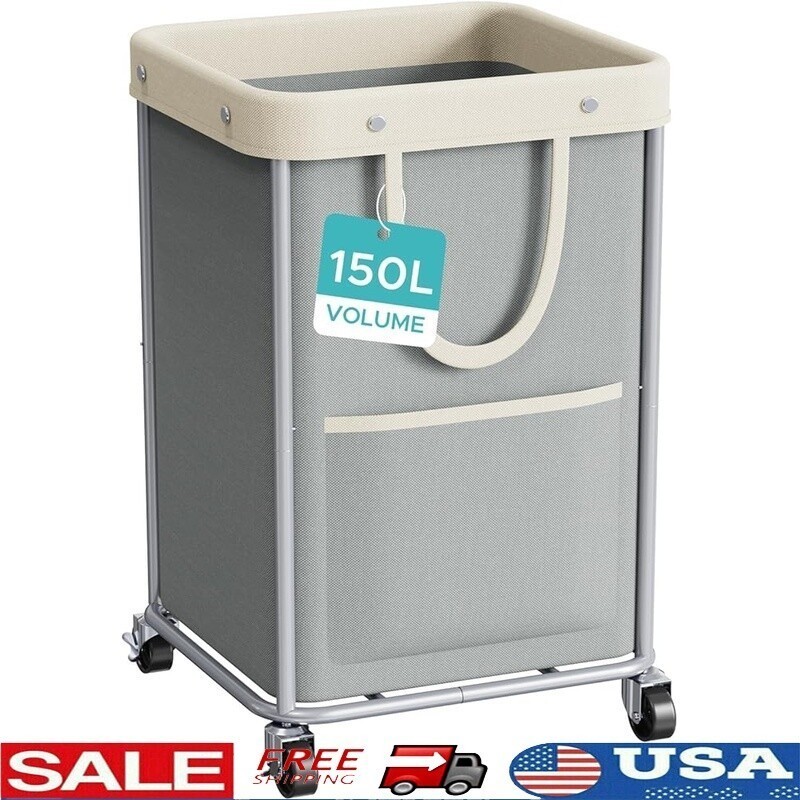 Large Rolling Laundry Cart W/ Wheels Removable Waterproof Bag Sturdy Metal Frame