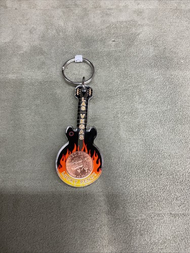 2009 Lucky Penny Flamming Guitar Las Vegas Souvenir Keychain - Bild 2 von 2