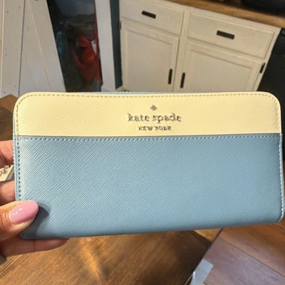 kate spade new york Blue/Beige Colorblock Zip-Around Wallet, Credit Card Slots