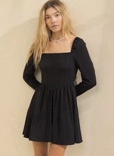 Aerie Knit NWT Fit & Flare Stretchy Black Mini Dress Womens Sz L Dress Pockets