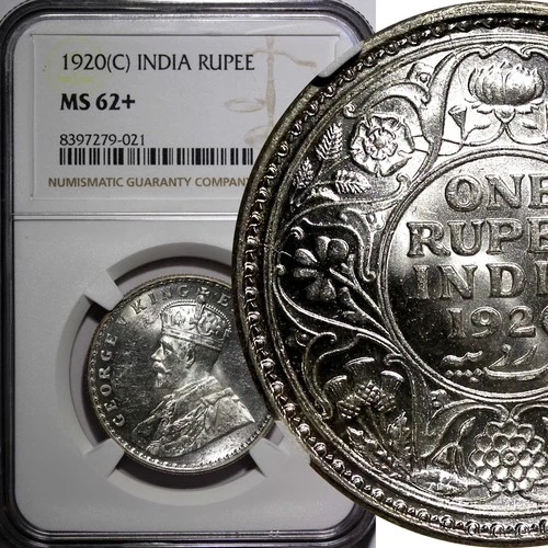 India-British George V Silver 1920 (C) Rupee NGC MS62+ Calcutta Mint KM# 524 (1)