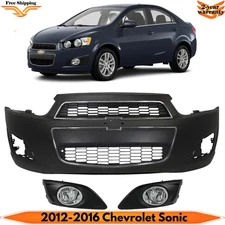 Front Bumper Cover Primed Plastic & Fog Lights Kit For 2012-2016 Chevrolet Sonic