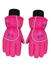 Snow Mittens Winter Ski Mittens Waterproof Warm Cotton 5-10 Years Rose Red