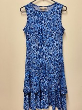 Women's Michael Kors tiered raffle wrap dress sleeveless blue dotted size S EUC