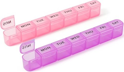 Kompakte Pillendose 7 Tage, 2er Set für Vitamine - Violett&Pink