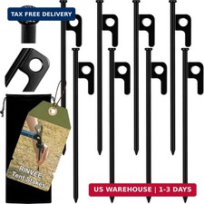 Heavy Duty Camping Tent Stakes, 8 Pack Forged Steel Pegs with Carry Bag, New USA