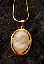 Vintage Cameo Pendant With Cream Background And Gold Tone Accents