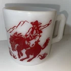 Vintage Hazel Atlas White Milk Glass Child's Mug Cup Cowboys & Indians Western