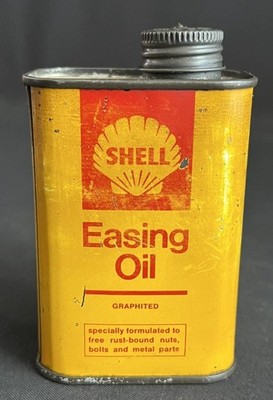 SHELL EASING ÖLDOSE & AUSGUSS VINTAGE GRAPHITIERT EINDRINGENDES SCHMIERMITTEL DISPLAY ZINN
