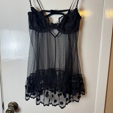 Vtg Victorias Secret Black Lace Mess Lingerie Size 34C Sequin Accent NWT