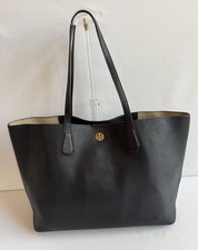 Tory Burch Amanda Easy Leather Tote Black Pebbled Leather Gold Double-T