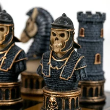 Hand-Painted Skeleton Chess Set, Resin, 40Cm Faux Leather Board, Italfama Italy