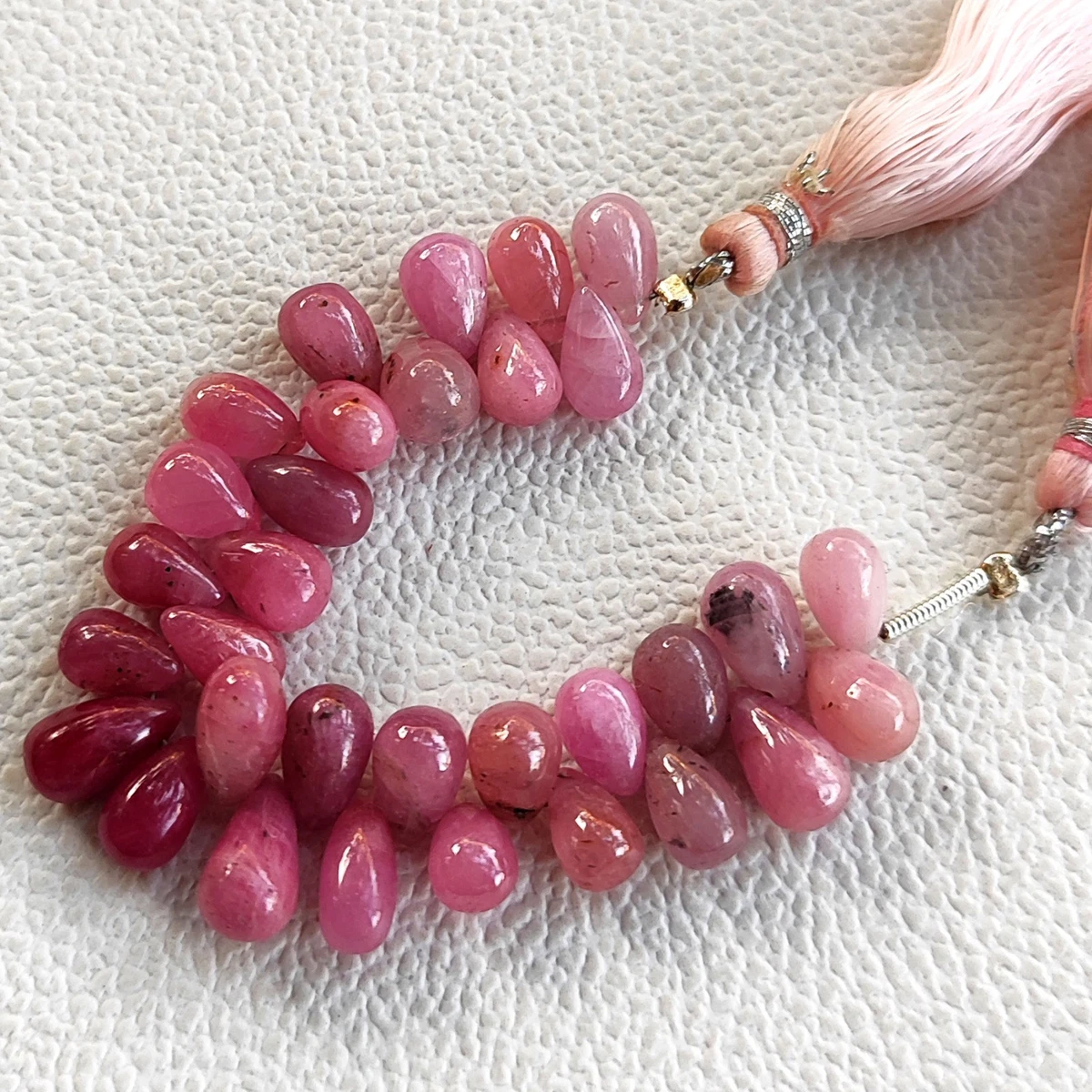 Pink Sapphire Gems 9x6 to 10x6 mm Smooth Teardrop Beads 4" Strand