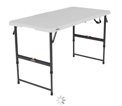 4 Ft. One Hand Adjustable Height Fold-In-Half Resin Table; Almond